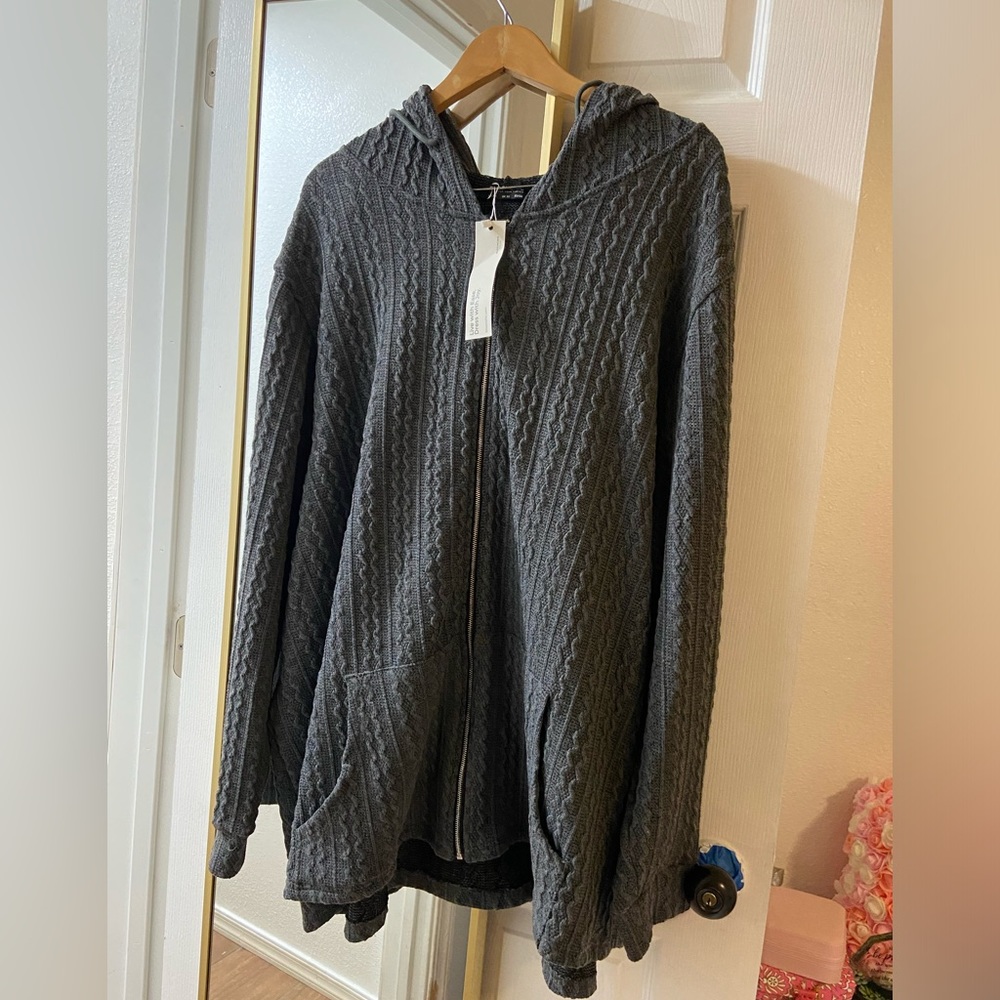 Cable net hoodie sweater